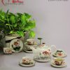 Bộ ấm chén Minh Long men kem vẽ hoa sen